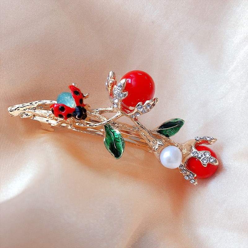 新款小清新瓢虫发夹小女生可爱水果樱桃弹簧夹森系马尾夹顶夹