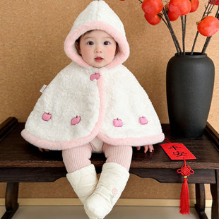 婴儿甜美可爱风女童斗篷披风冬季 小苹果加绒保暖防风外出服Z787