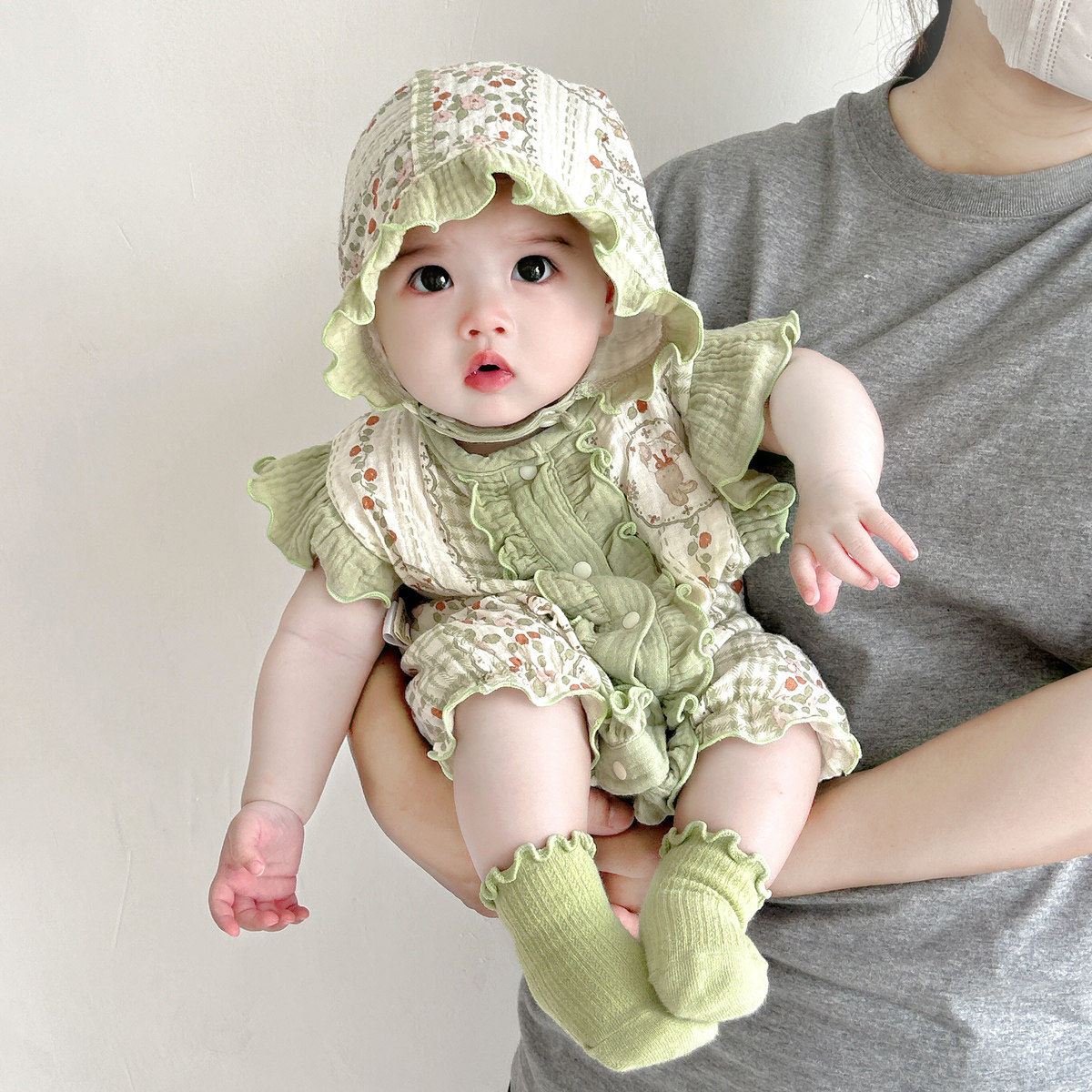 婴幼儿纱布衣服宝宝夏季短爬婴童夏款飞袖透气衣服Z1263