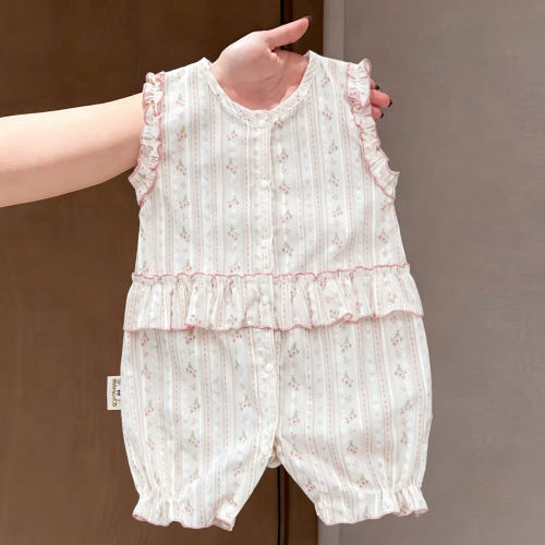夏季薄款甜美碎花女宝宝连体爬服