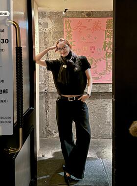 SHARLENE_2024冬季新款进店B入chao绝版型时髦宽松黑色直筒牛仔裤