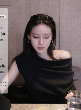 SHARLENE_2025冬季新款进店B入_jue美氛围感不规则露肩羊毛针织衫