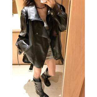 黑色皮衣外套女2025春秋新款酷飒风小个子爆款机车气质覆古高级感