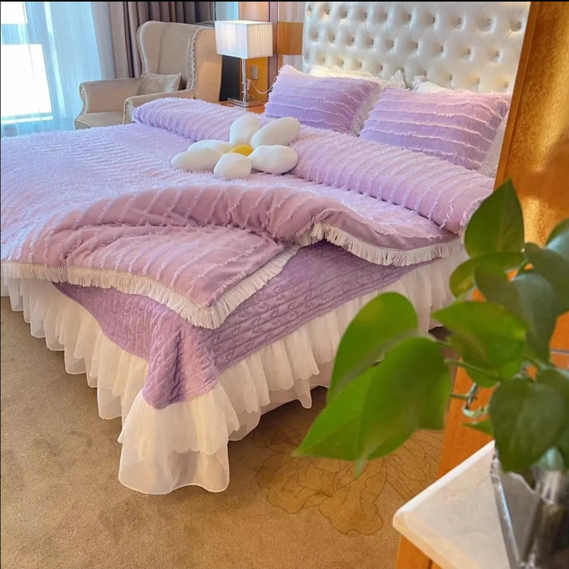 艾儿本加厚夹棉床盖牛奶绒四件套