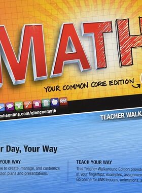 现货 英文原版 Glencoe Math, Course 1, Teacher Walkaround Edition, Volume 1 格伦科数学，课程1，教师漫游版，第1卷