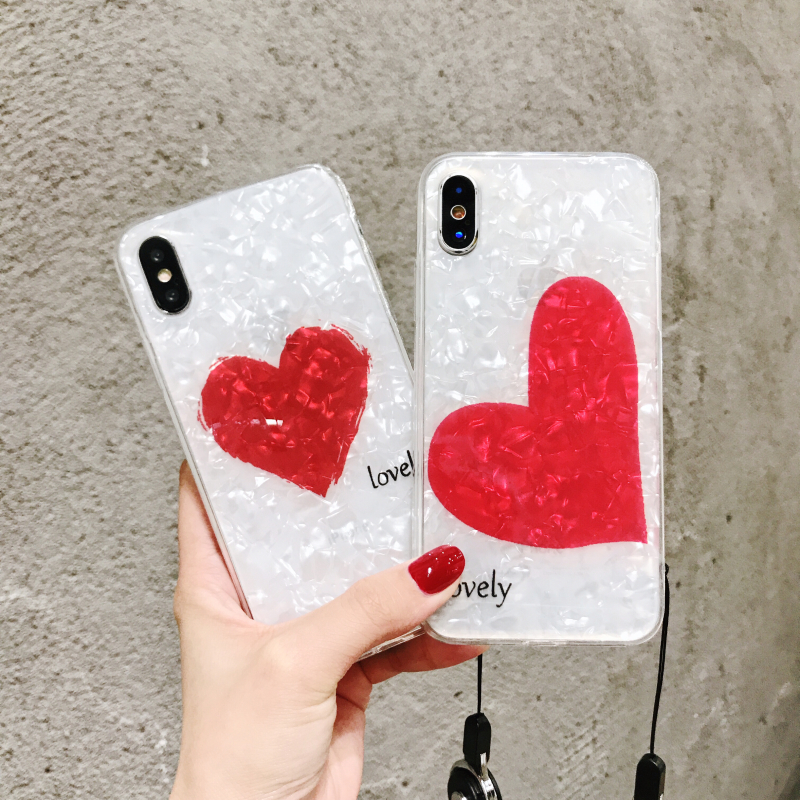 ¼òÔ¼°×É«±´¿Ç°®ÐÄ Æ»¹ûxÊÖ»ú¿ÇiPhone7plus/6/6s±£»¤Ì×¹ÒÉþÅ®¿î8p