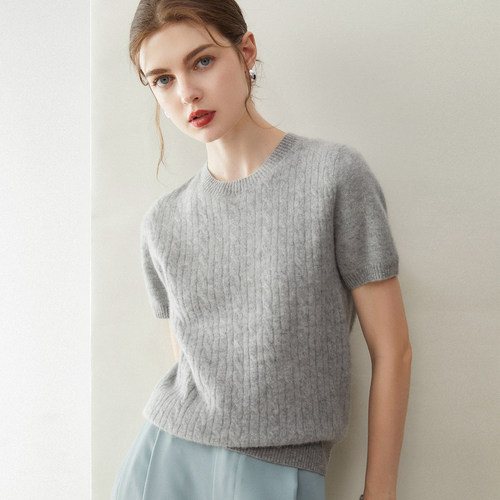 秋冬复古麻花山羊绒短袖女羊绒衫