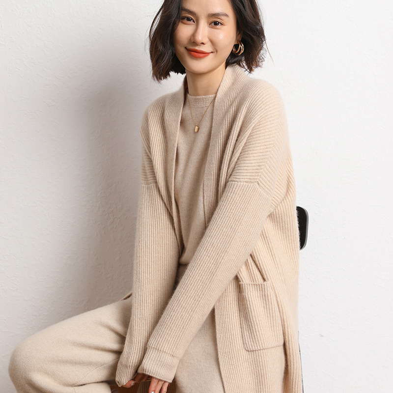2024冬季新款加厚羊绒大衣女宽松长袖毛衣外套中长韩版针织开衫