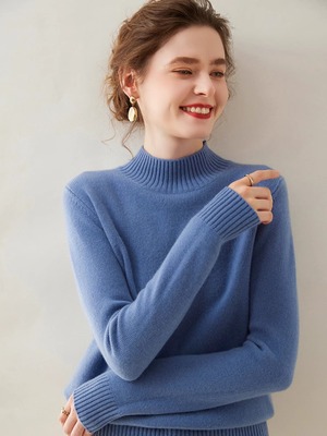 软糯亲肤~100%山羊绒衫女加厚半高领韩版显瘦打底毛衣针织衫内搭