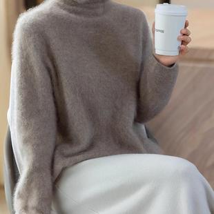 真正的拉绒 A规baby100%纯山羊绒衫女堆堆领毛衣加厚针织打底衫