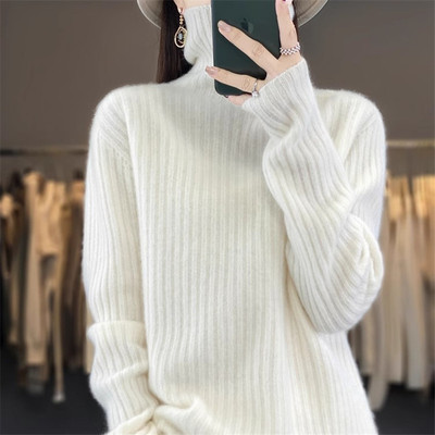 羊绒衫女高领套头宽松羊毛慵懒风软糯加厚23秋冬白色内搭打底毛衣