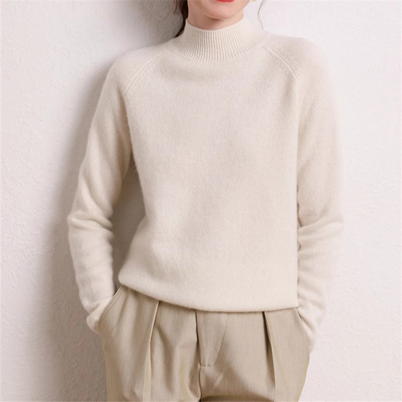 2024冬季新款半高领纯色山羊绒衫女修身加厚针织打底毛衣女