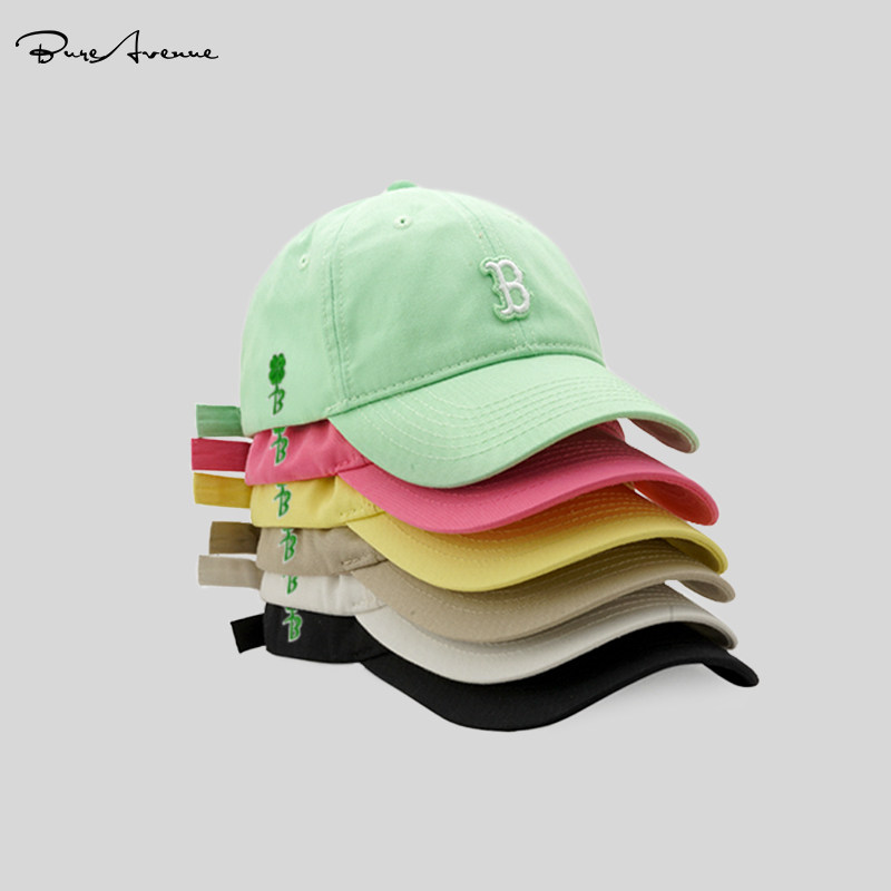 BURE AVENUE PEAKED HAT TRENDY BRAND B LETTER EMBROIDERY BASEBALL CAP DAY CASUAL HAT KOREAN CLOVER EMBROIDERY