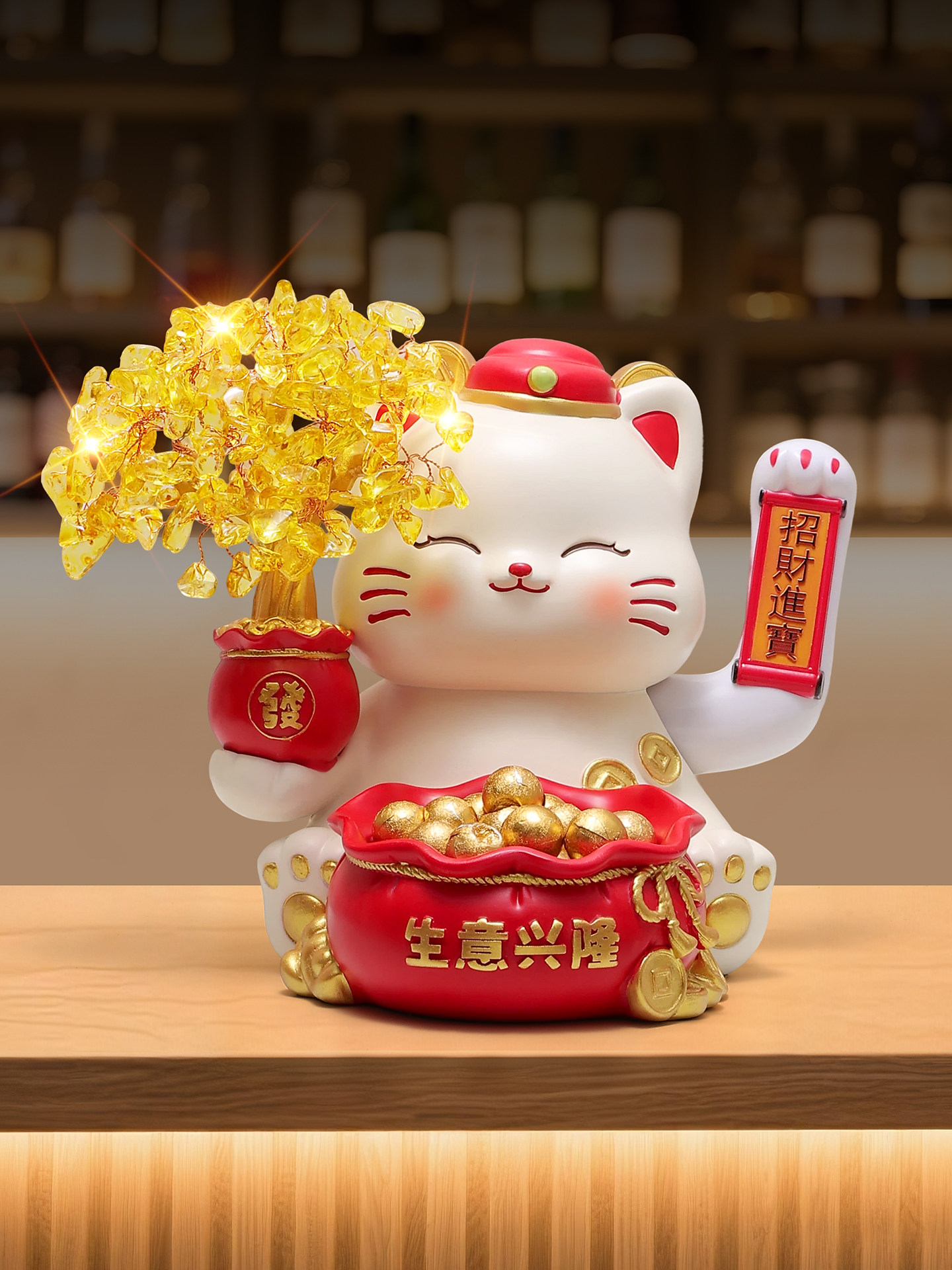 发财树招财猫摆件公司前台装饰品招财进宝自动摇手送朋友开业礼物