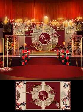 中式祥云红色婚礼设计效果图PSD素材大红色 婚庆资料矢量图 FS18