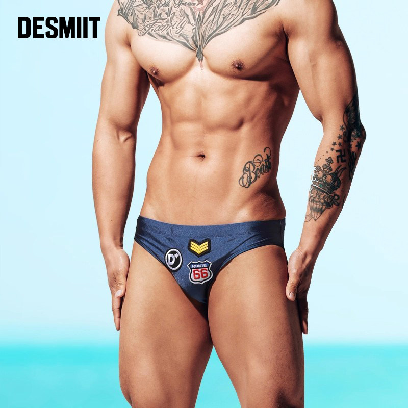 desmiit 男士三角泳裤防尴尬显大低腰性感时尚青年海边速干游泳裤