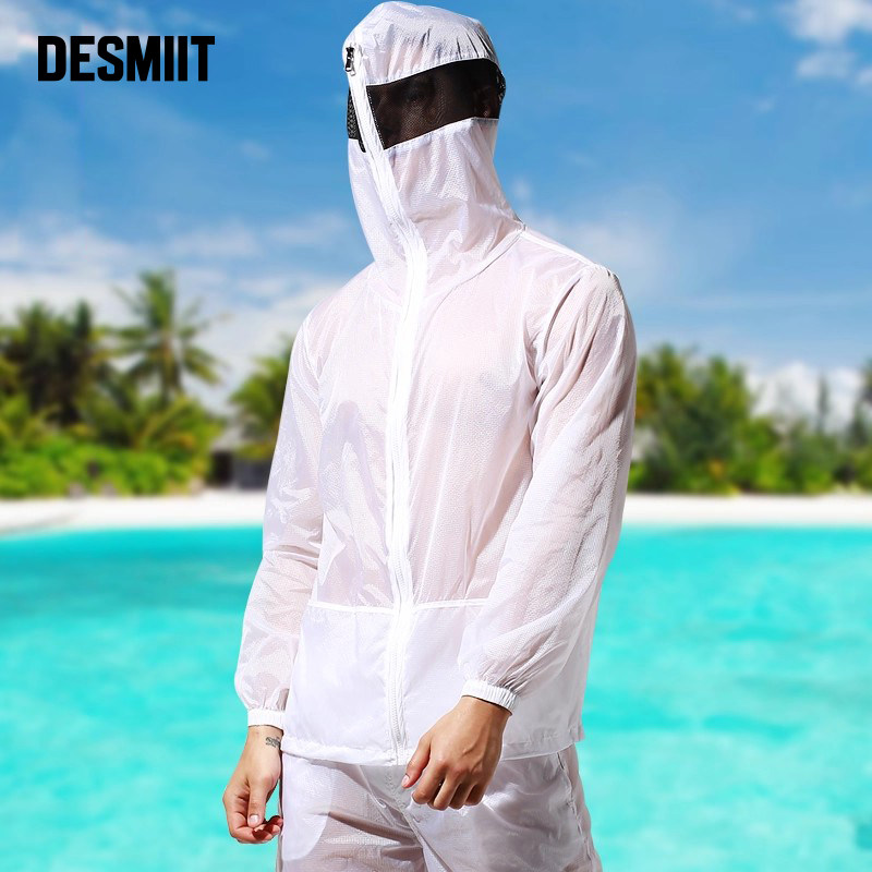 desmiit 男士超薄防晒衣纯色沙滩防晒服性感透气休闲户外防风外套