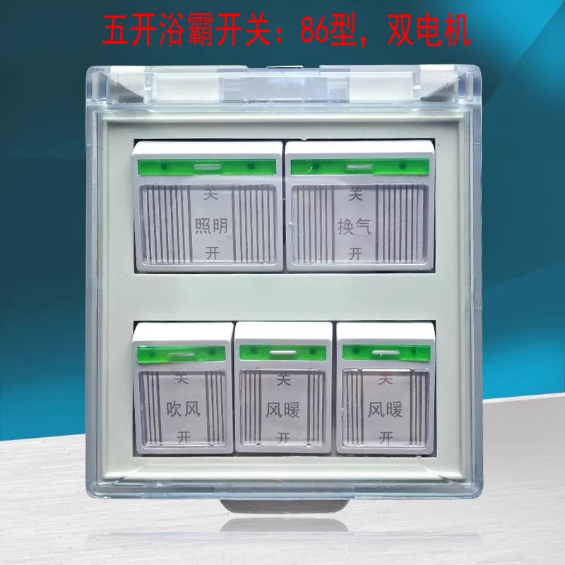 新款卫生间浴霸防水开关翻盖五开5合一双电机86型16A取暖明装暗装