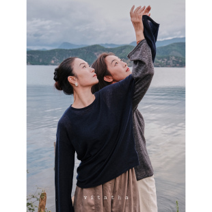 呼吸感桑蚕丝羊绒羊毛宽松微透卷边打底衫 Vitatha番塔塔 水云间