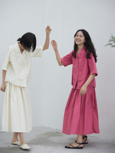 领双排扣褶皱全棉清爽透气衬衫 Vitatha番塔塔 夏日显瘦西装