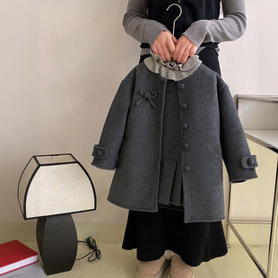 女童冬季羊毛呢子大衣套装童装背心裙子针织毛衣三件套女孩外套潮