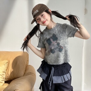 女童夏季薄款长裤套装童装新款洋气T恤裤子两件套儿童春夏短袖t潮