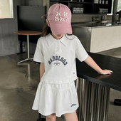 女童夏季 女短裙T恤两件套裙子 休闲儿童POLO领t短袖 套装 裙2025新款