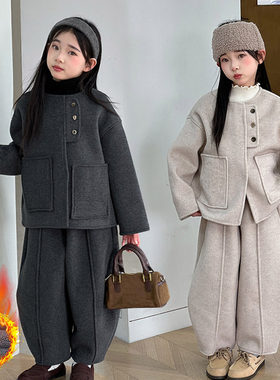 女童冬季加绒呢子套装