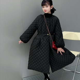 女童冬季棉衣连衣裙外套童装新款加绒夹棉女孩洋气长款裙子韩版潮