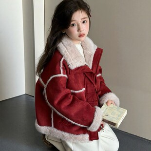 女童秋冬加绒外套童装新款女孩洋气皮毛一体儿童麂皮绒羊羔毛保暖