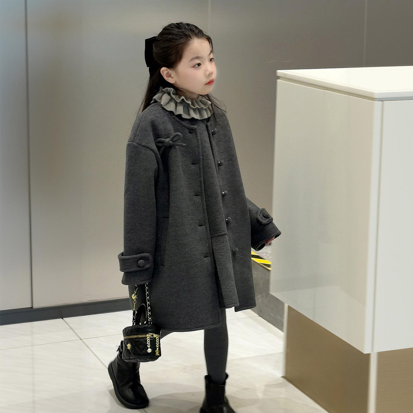 女童冬季羊毛呢子大衣套装童装背心裙子针织毛衣三件套女孩外套潮