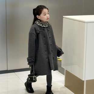 女童冬季羊毛呢子大衣套装童装背心裙子针织毛衣三件套女孩外套潮