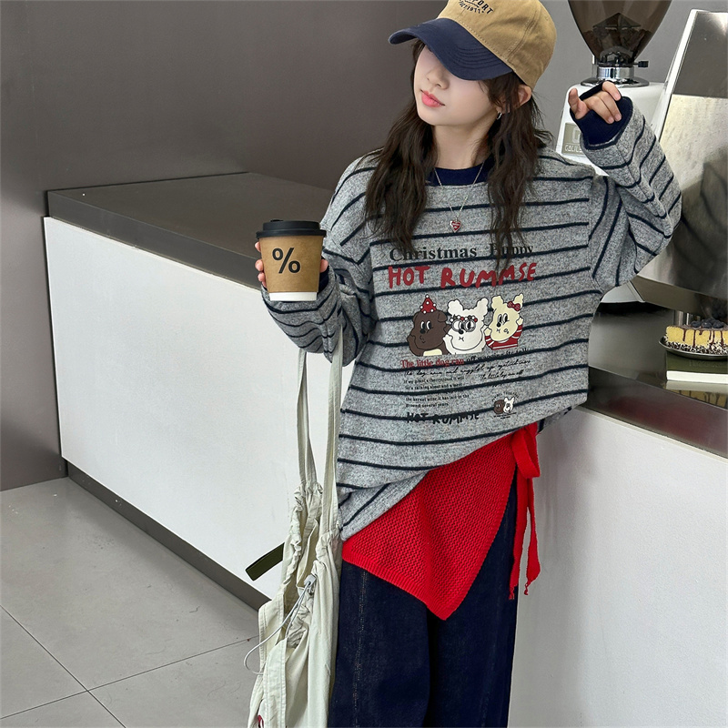 女童秋冬加绒卫衣套装2025新款中大童保暖打底衫牛仔直筒裤两件套