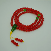 藏风馆 脖挂 8毫米108颗通透红琉璃手持念珠 民族风藏式 琉璃佛珠