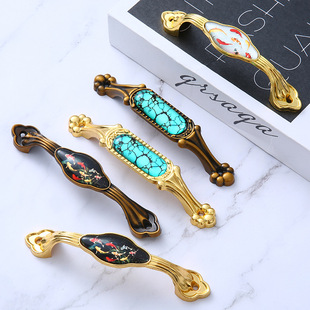 复古藏式把手 锌合金壁橱把手 玉片门把手 陶瓷床头柜把手