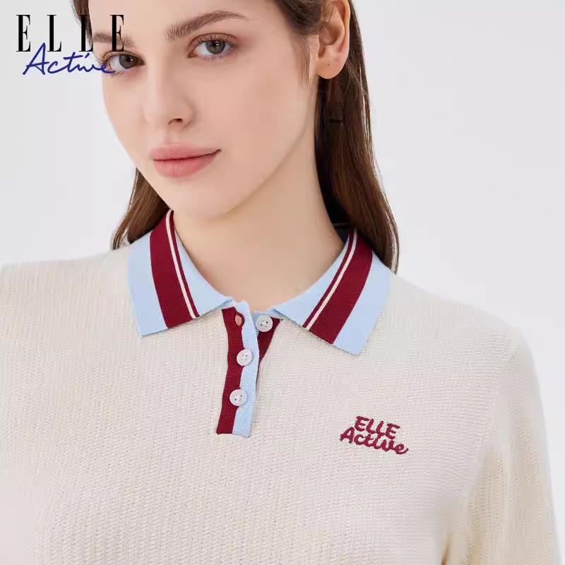 董璇同款【超能小太阳】ELLE Active撞色翻领针织衫polo领短袖t恤