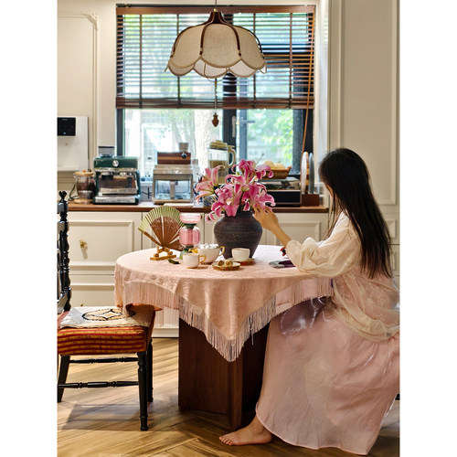 粉色桌布法式浪漫少女ins风高级感氛围感下午茶餐桌盖布定制
