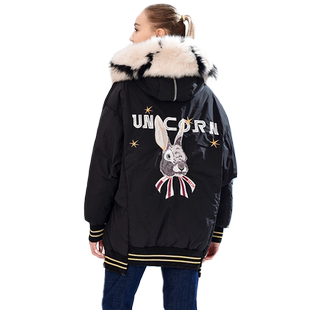 当季特价加厚羽绒服秋冬狐狸毛毛领保暖白鸭绒宽松蝙蝠衫外套女