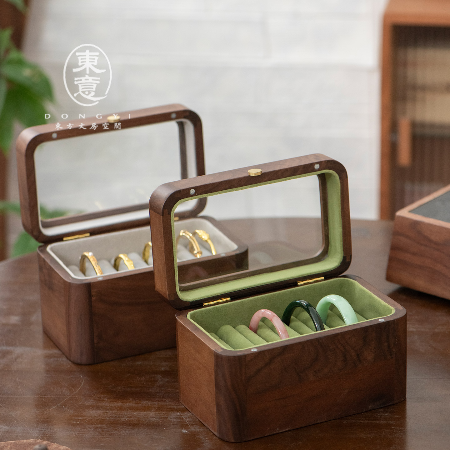 手镯收纳盒透明翻盖实木大黑盒