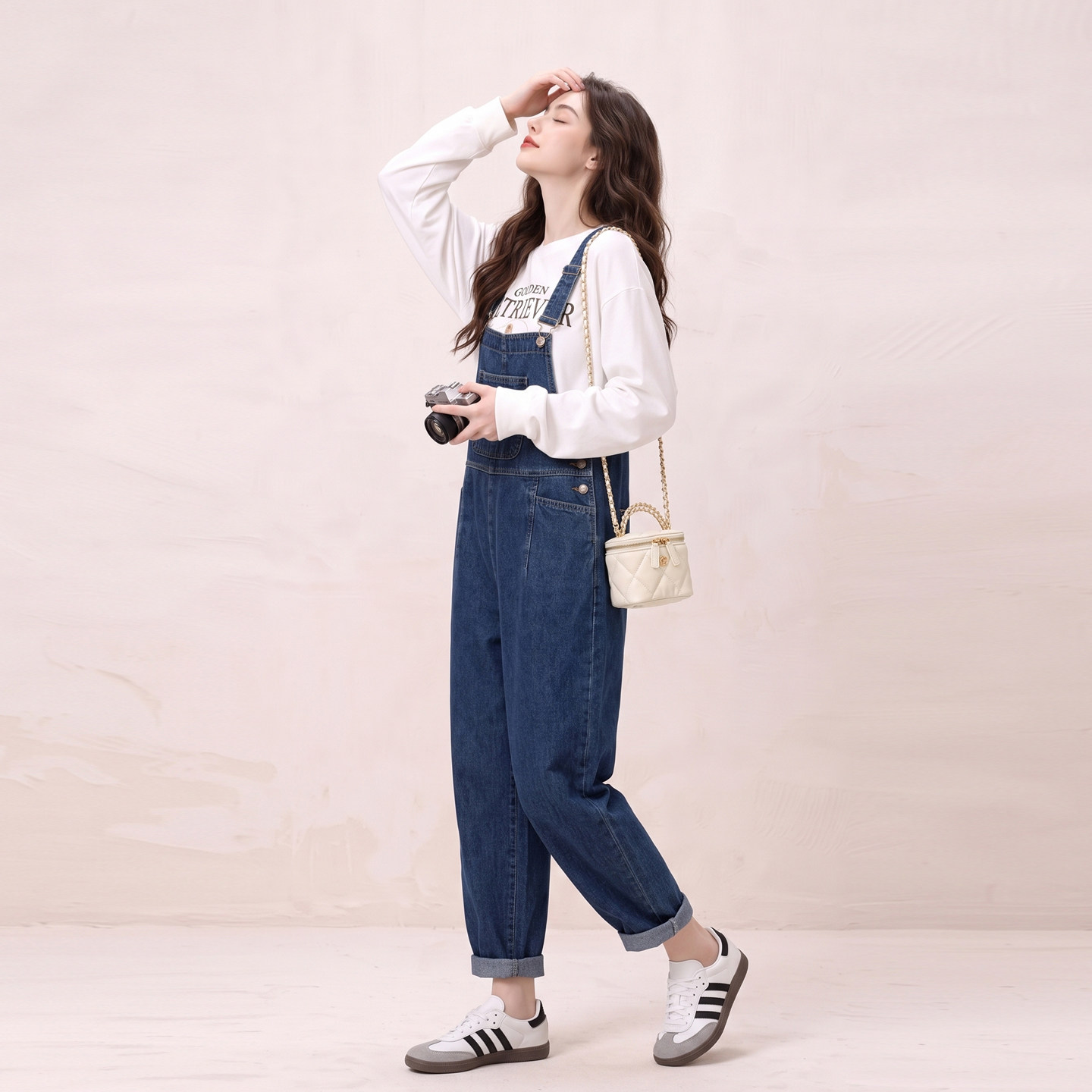 蓝色牛仔背带裤小个子女2026新款