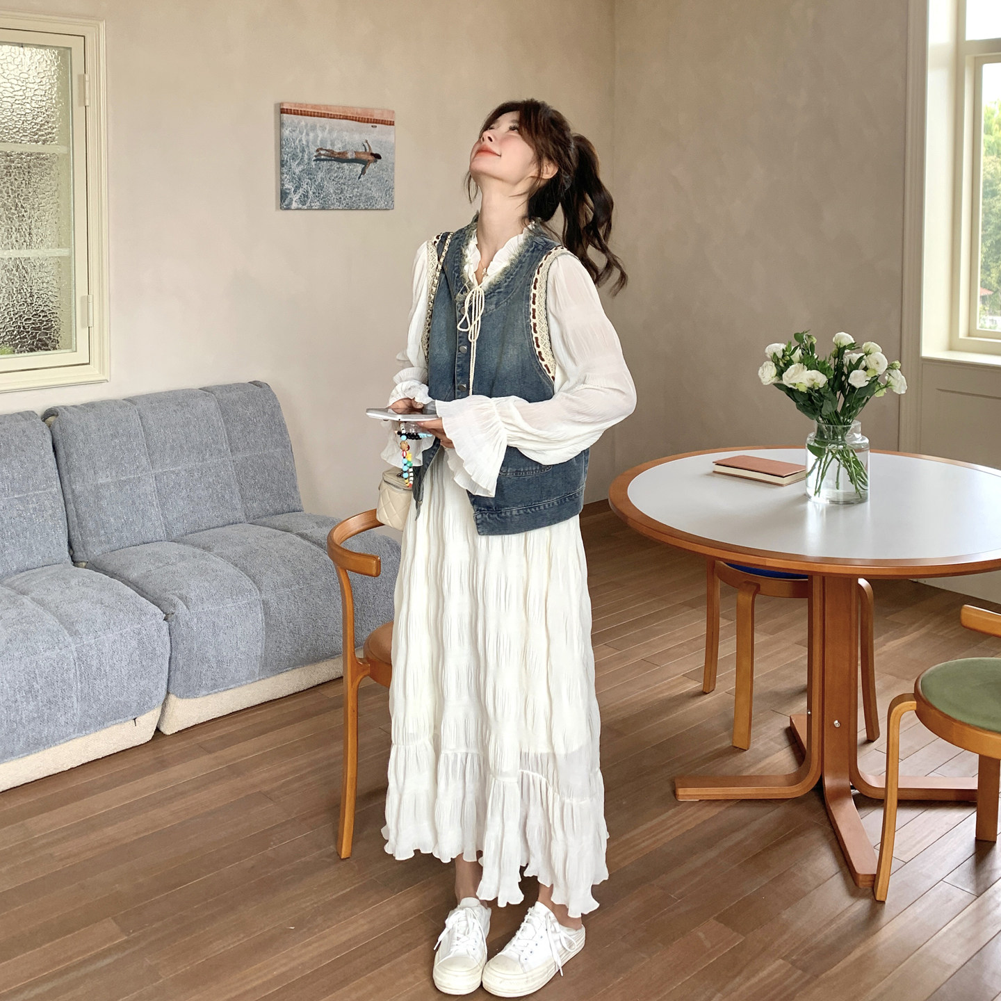 白色连衣裙套装女2026新款春季