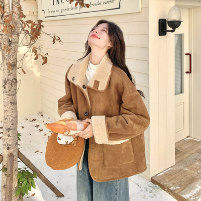 冬季皮毛一体加厚保暖短外套女