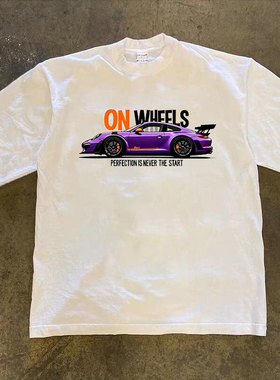 Adonis 100%纯棉重磅300克短袖长袖欧美复古汽车印花潮流百搭T恤