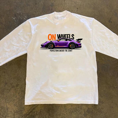 Adonis 100%纯棉重磅300克短袖长袖欧美复古汽车印花潮流百搭T恤