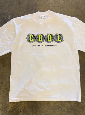 Adonis 100%纯棉300克重磅白色长短袖T恤COOL艺术字英文印花潮T恤