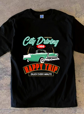 Adonis 100%纯棉重磅300克短袖长袖欧美复古汽车印花潮流百搭T恤