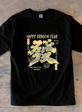 Adonis 100% 纯棉重磅 300 克短袖长袖潮酷龙发字印花休闲风 T 恤