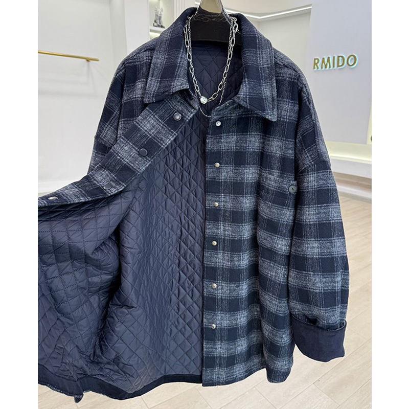 港风撞色格子外套慵懒风宽松上衣