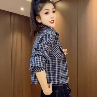 欧货复古时尚 衬衫 外套女2026春秋新款 气质翻领休闲上衣潮 格子长袖