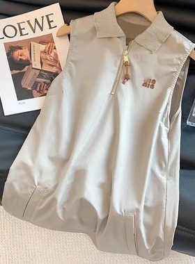 韩系ins风时髦百搭无袖连衣裙女夏季新款半拉链POLO领设计背心裙